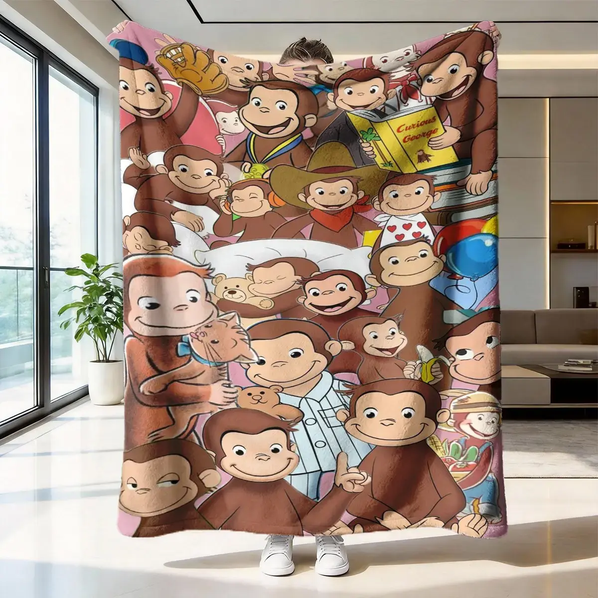 Funny Monkey Blanket Ultra Soft Plush Throw Blanket, Cartoon Print Fleece Blanket for Bed Sofa Home Decor, Comfortable Everyday Gift