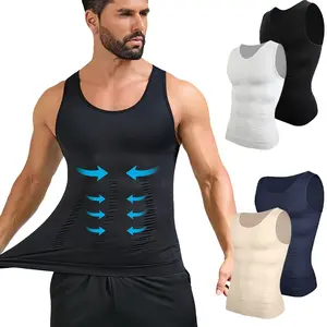 1-2 Pack Men's High Elastic Compression Sleeveless Body Shaper Vest for Tummy Control Round Neck Shirt Menswear Shapewear Top Garment