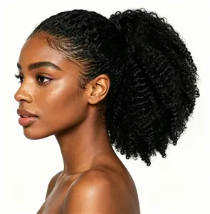 Ponytail Extension Short Marley Hair Drawstring Ponytail Black 4C Afro Puff Bun Braiding Ponytail Hair with Clips Synthetic Afro Kinky Curl Pony Tail Hairpiece for Black Women