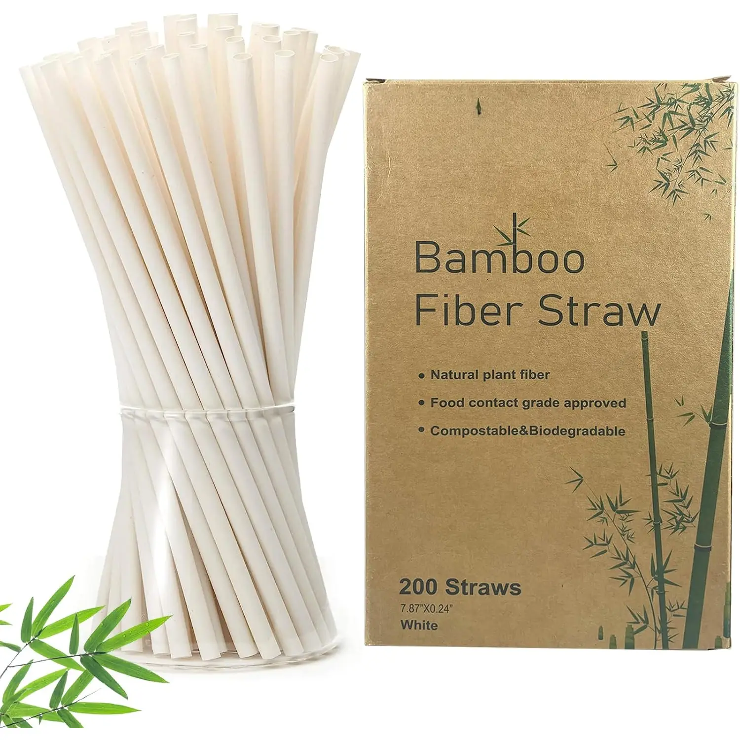 Biodegradable Disposable  Fiber Straws- 200 count | 7.8'' Inch | Compostable and Biodegradble