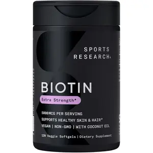 HOT SALE 2026 !! Sports Research Vegan Biotin with Organic Coconut Oil - Biotin Vitamin B7- Non-GMO & Gluten Free