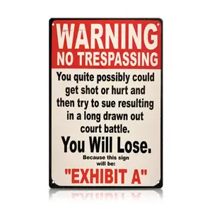 Vintage Aluminum No Trespassing Sign Funny Metal Wall Art Rustic Farmhouse Design Yard Garage Fence Decor Retro Security Sign for Home Farm Cabin