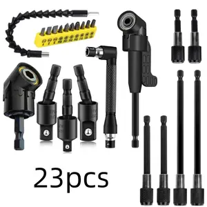 23PCS Flexible Drill Bit Extension Kit, Includes 3 Rotatable Socket Adapter 2 Hex Shank 105° Right Angle Drill Attachment 10 Short Screwdriver Bits 90° Angled Bits & 1 Bendable Extension & 6 Drill Bit Extension summervibes