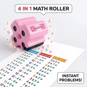 Educational Math Roller Stamp Kit 4 in 1 Addition Subtraction Multiplication Division Learning Aid for Children 5-9 Fun Math Practice Games Supplies for Parents Teachers for Classroom Home Use Creative Math Gift for Kids Back to School Essential