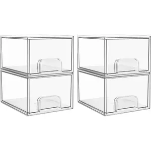 [New Deal]     4 Pack Clear Stackable Storage Drawers, 4.4'' Tall Acrylic Bathroom Makeup Organizer,Plastic Storage Bins For Vanity, Undersink, Kitchen Cabinets, Pantry, Home Organization