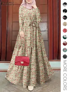 Women's Floral Print Belted A Line Dress, Elegant Long Sleeve Keyhole Neckline Dress for Fall & Winter, Women's Clothing for Daily Wear