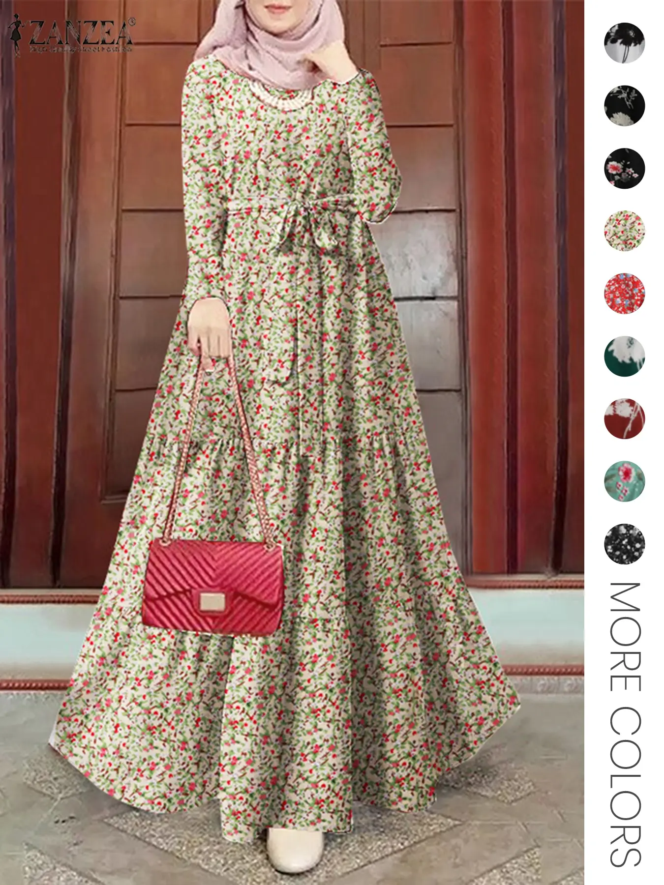 Women's Floral Print Belted A Line Dress, Elegant Long Sleeve Keyhole Neckline Dress for Fall & Winter, Women's Clothing for Daily Wear