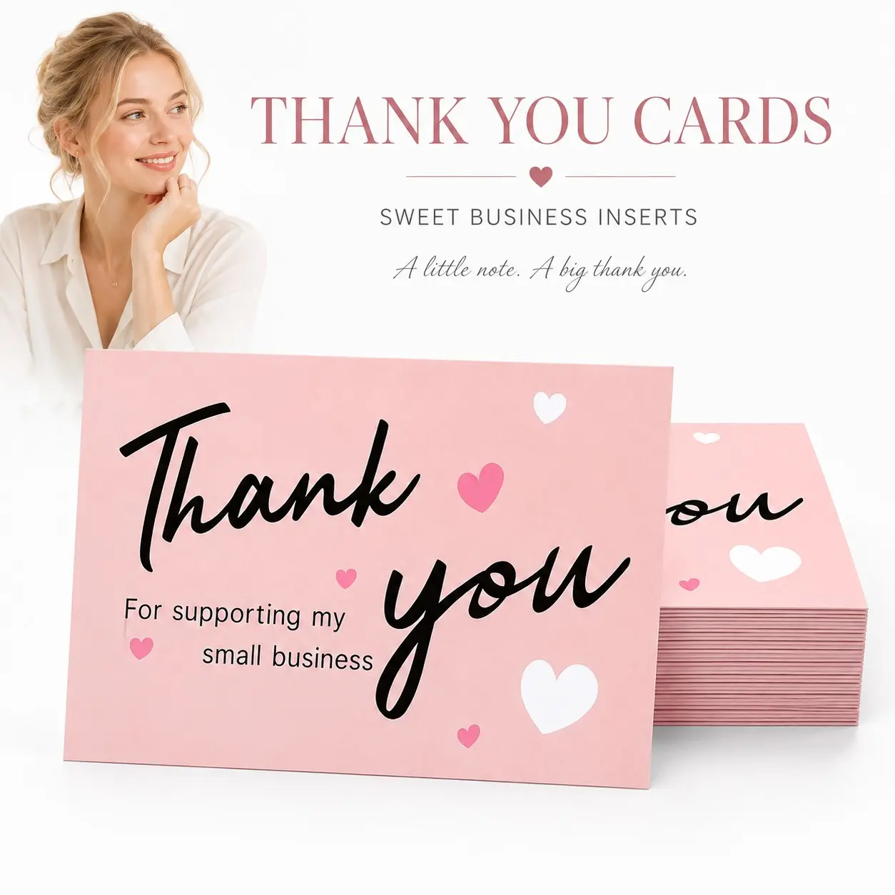 50pcs Thank You Cards, Design, Elegant Gift Packaging Decorative Cards, High-Quality Paper, Simple and Sophisticated Style, Bulk Thank You Cards, Thanks Card