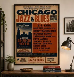 Chicago Jazz & Blues Festival 1976 Poster, Vintage Music Concert Artwork Print