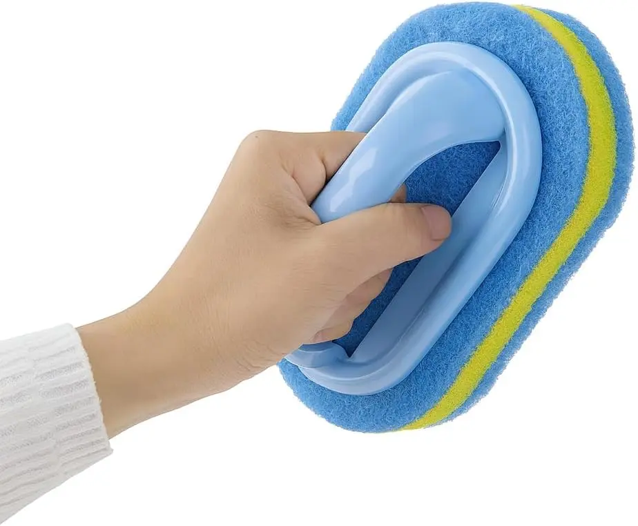 Ergonomic Handle All Purpose Scrubbing Cleaning Brush , Multi-Surface Shower Sponge Cleaner for Bathroom, Bathtub, Toilet & Kitchen