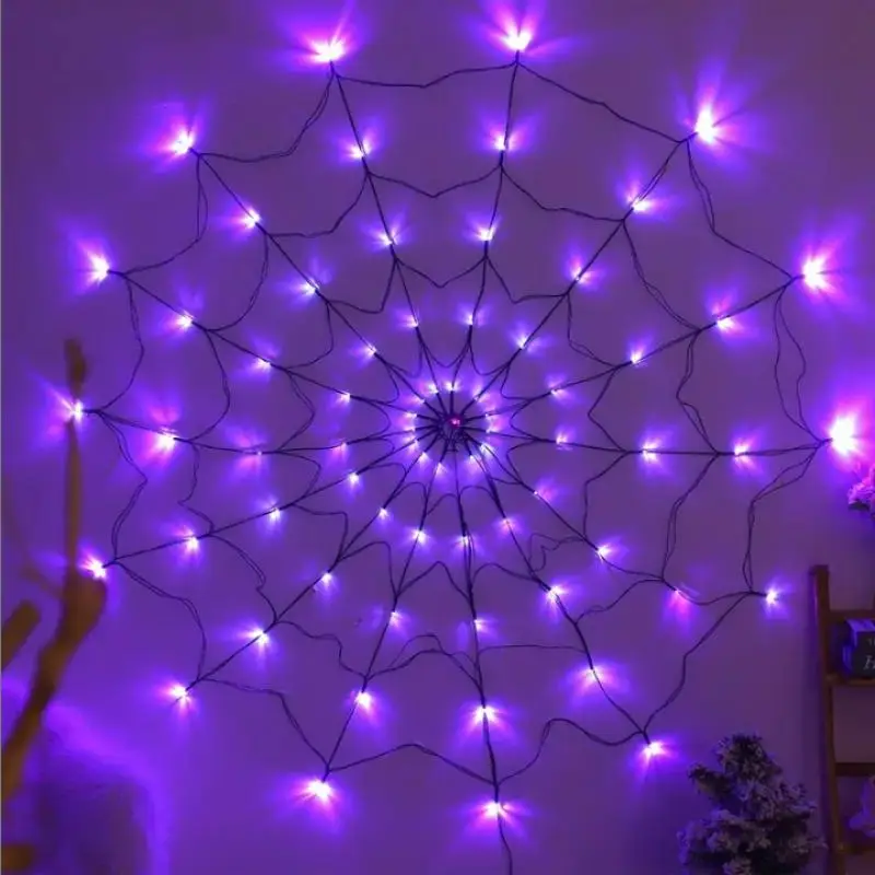 Spider Web Design String Light, Halloween Light String, New Product LED Horror Atmosphere Decoration Spider Web Light, Room Ghost Festival Decorative
