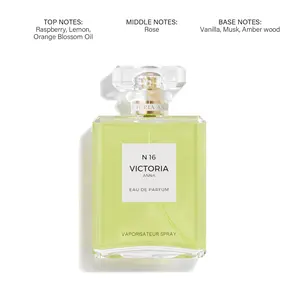 Victoria Anna N16 Strong Perfume Daily Wear Perfume Top Notes： Raspberry Lemon Orange Blossom Oil, Middle Notes:Rose Base Notes：Vanilla, Musk, Amber wood Lasting Fragrance