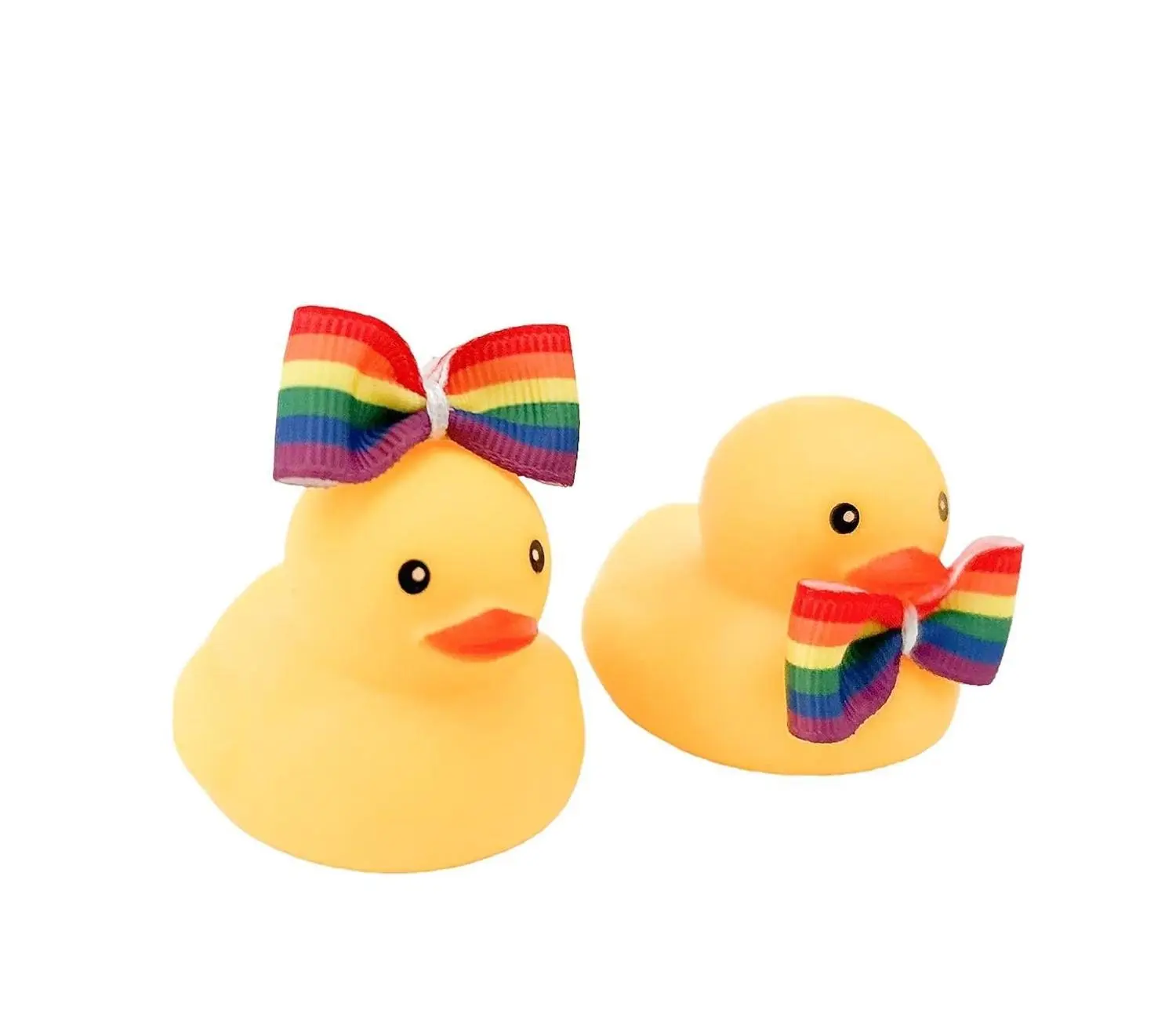 Pride Themed Yellow Rubber Duck Ducks - Multi Colored Striped Rainbow - Individual - Unisex 2 Inches