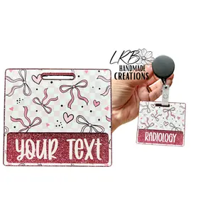 Pink Coquette Bows Badge Buddy - Custom Valentine's Day Badge Backers - Personalized ID Badge Holders - Handmade Gifts for Nurses, Teachers & Office Workers