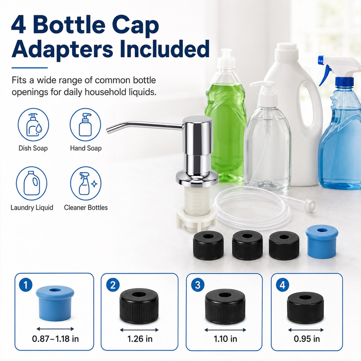 Dish Soap Dispenser for Kitchen Sink (Brushed Nickel), Countertop Sink Soap Dispenser Water Pump with 47” No-Spill Extension Tube Kit Design for Kitchen Bathroom, No More Refills, Kitchen Sink Accessories