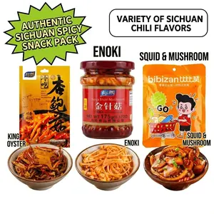 Authentic Spicy Flavor Snacks Series - Pickled Enoki Mushrooms, Bamboo Shoots, & Tofu Rolls | Szechuan Style Chili Veggie Snacks (1/2/3/5 Packs)