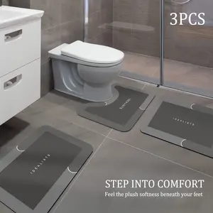Bathroom Dry Foot Mat Set 3PCS Absorbent U-Shaped Toilet Floor Mat Simple Style Home Decoration‌ Bathmat Non Slip Mats Rubber