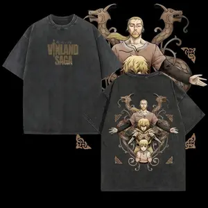 Vinland Saga Washed T-Shirt, Double Sided Vintage Anime Tee, Oversized Nordic Streetwear Graphic Shirt For Fans Of Thorfinn And Askeladd