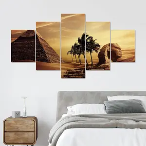Egyptian Desert Pyramid Pattern Canvas Painting, 5 Counts/set Wall Art Decor, Wall Art Decor for Home Living Room Bedroom Office, Ornaments