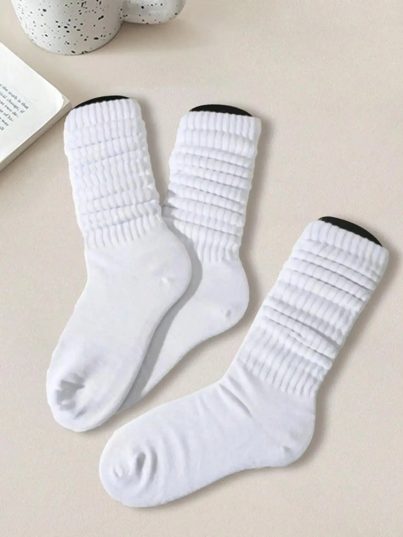 Unisex 3 Pairs Solid Color Crew Socks, Casual Moisture Wicking Scrunch Socks for Men & Women, Soft Comfy Breathable Mid-Calf Socks for All Seasons Dai