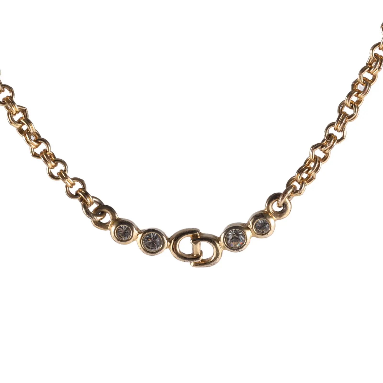 Pre-owned DIOR Vintage Letter 4 Diamonds Necklace AlloyP235907495