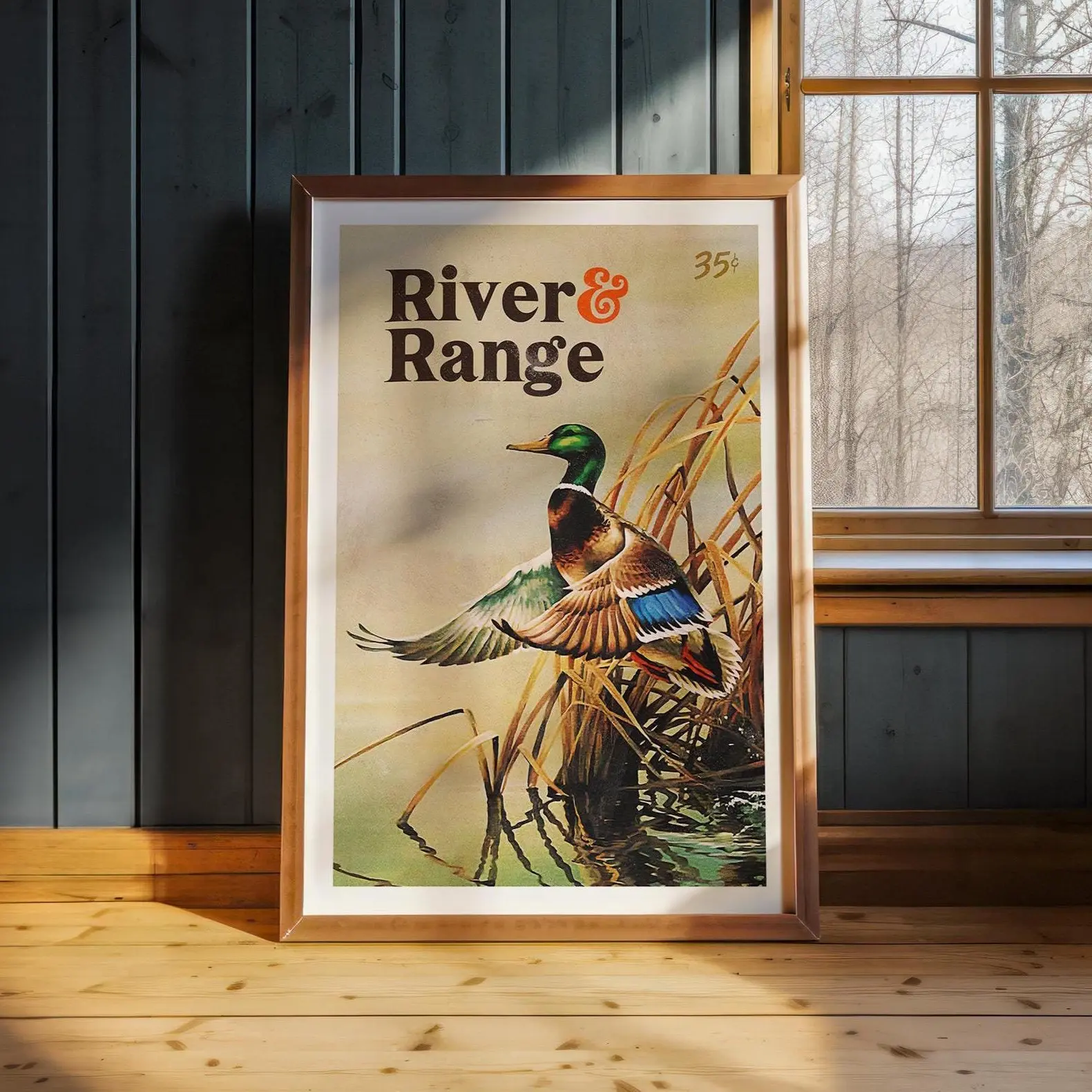 Retro Mallard Hunting Poster, Vintage Wildlife Wall Decor, Rustic Outdoor Hunting Room Decoration Print