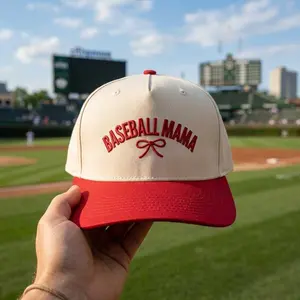 Baseball Mama Embroidered Trucker Hat, Retro Coquette Bow Mom Cap