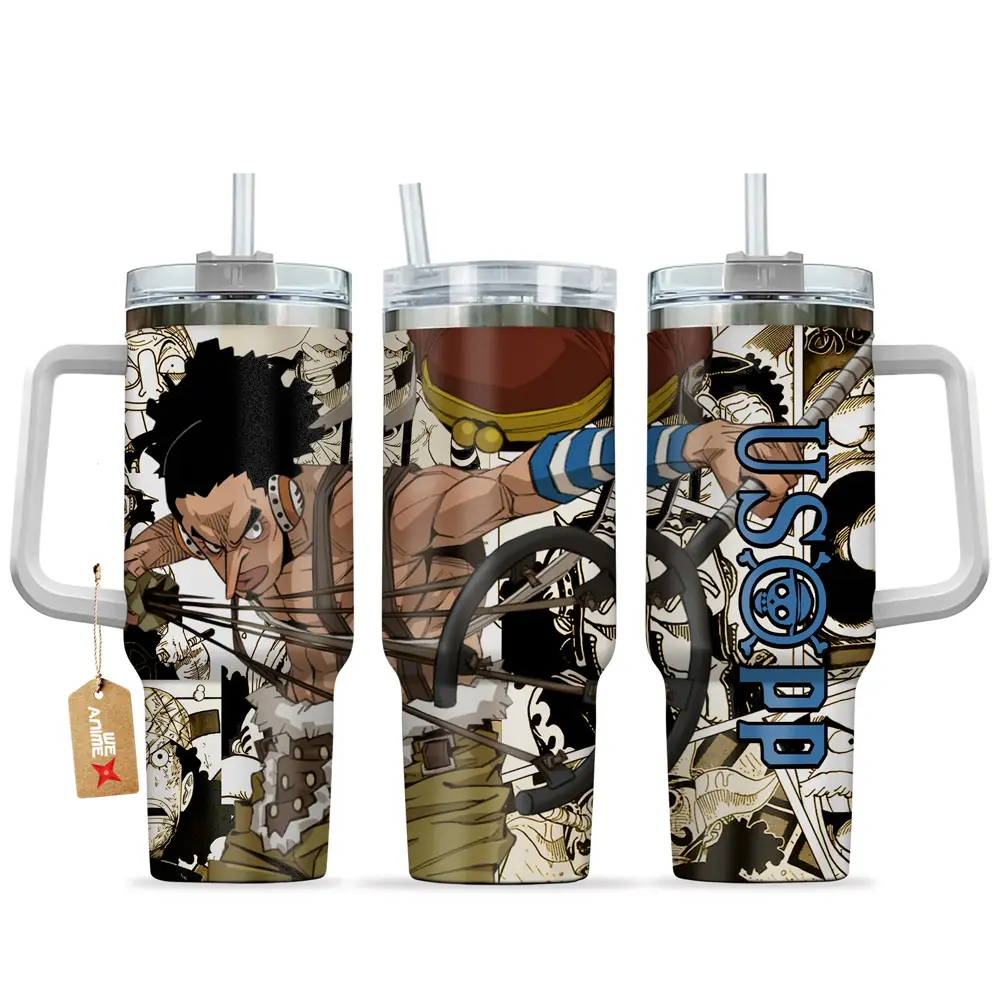 STORMMECH2 - 40oz Usopp Insulated Portable Beverage Flask - Double-Wall Vacuum Stainless Steel, Cartoon Design, Washable Leakproof Straw Lid with Black Cap & Handle, 12H Hot/24H Cold Retention, Valentine Gift Drinkware, Flasks