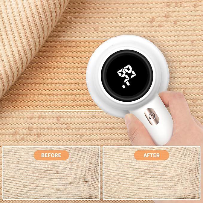 Professional Rechargeable Fabric Shaver – 2 Replaceable Stainless Steel 6-Leaf Blades (1 Free Extra Included), 3-Speed Settings, LED Display, 2600mAh Battery, Portable Lint Collector for Clothes, Sweaters & Furniture, Fuzz, Pills & Hairball Remover
