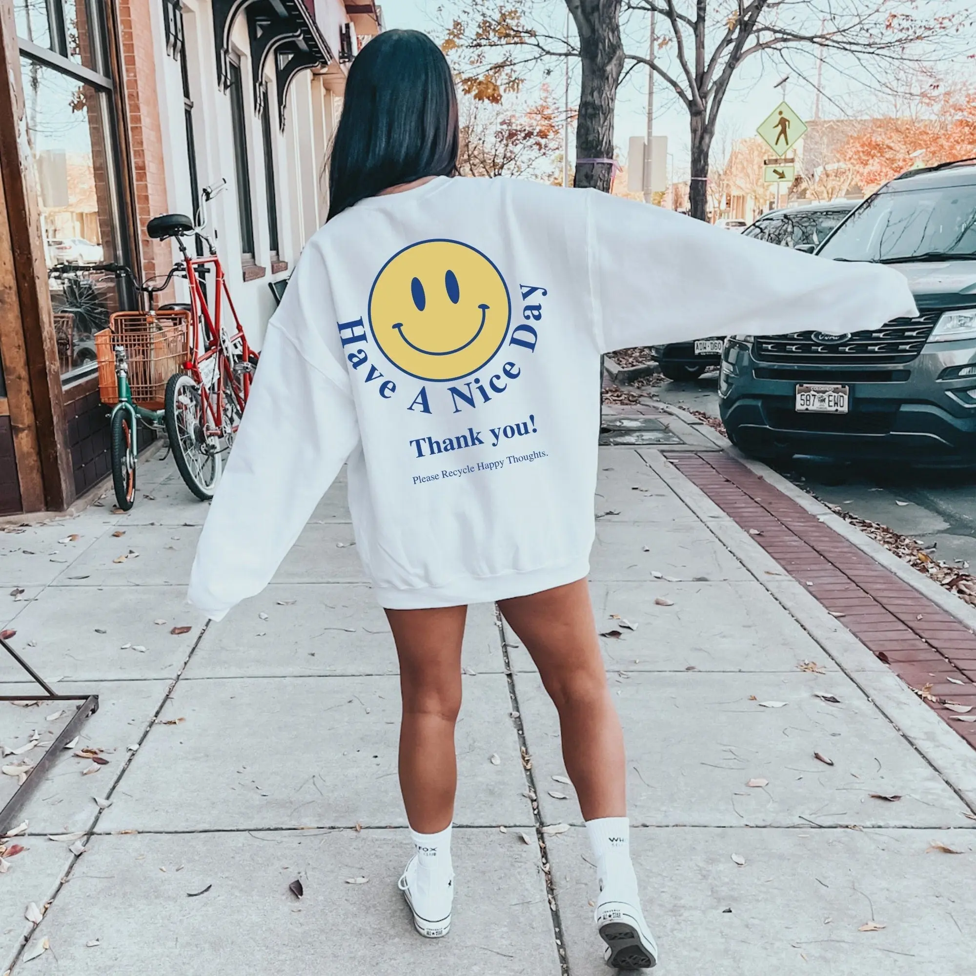 Yellow Smile Face Sweatshirt | Trendy Sweatshirt |  Happy Face Sweater | Y2k | Aesthetic Hoodie | Have A Nice Day Shirt