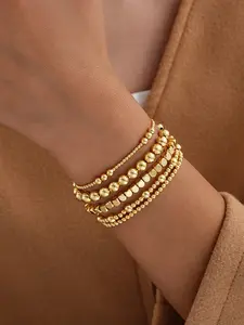 5pcs/Set Fashionable Elastic Beaded Bracelet Bangles Set For Women, Stackable Bracelet, Suitable For Layering And Accessorizing, Suitable For Women Daily Wear, Dating, Party, Gift For Friends And Family