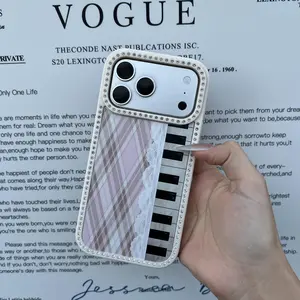 Bling Edge Phone Case Piano Key Plaid Lace Retro Cute Design diamond-studded Phone Case For iPhone 17 16 15 14 13 12 11 PRO PLUS MAX Phone Case #SMXZSHYLS2