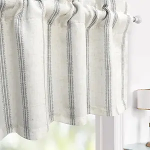 Farmhouse Linen Lined Valance Double Layer Thermal Insulated Room Darkening Blackout Window Valances 3 Inch Rod Pocket Vertical Striped Kitchen Valance for Bathroom Single 52 x 14 Inch Gray
