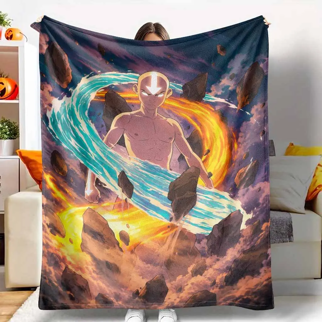 Elemental Bender Flannel Blanket Anime Energy Mastery Print Soft Cozy Warm Lightweight All Season Throw Blanket for Bedroom Living Room Sofa Gift Lounge Decor,back to school,back to school shopping,home decor
