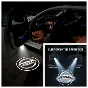 2 PCS Nissan Door Projector Lights, No-Drill Stick-on LED Logo Ghost Shadow Ambient Lights, Fit for Nissan GTR 370Z Sentra Altima Maxima Murano Pathfinder Armada, Car Decoration Upgrade Accessories