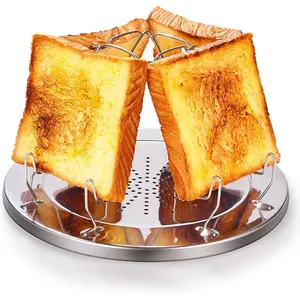 Folding Camp Stove Toaster Stainless Steel Camping Toaster for 4 Slices of Bread (MOQ 10 Sets)