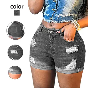 Trendy Women's Low - Rise Ripped Denim Shorts - Rolled Hem