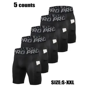 Men's Letter Tape Pocket Shapewear Shorts, High Stretch Shaper, Breathable Comfortable Men's Shapewear for Daily Wear