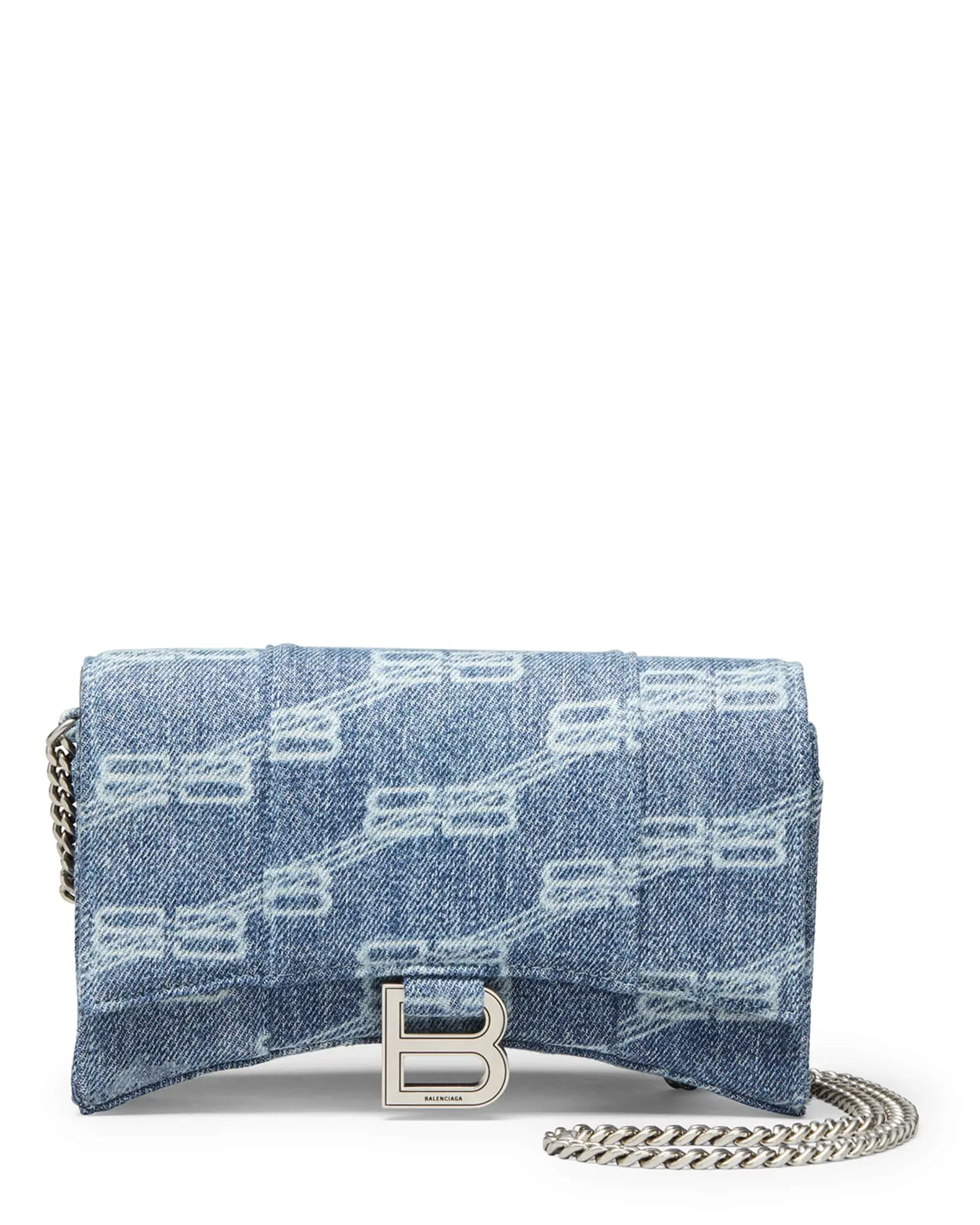 Pre-owned Balenciaga Canvas Shoulder Bags Hourglass Monogram Denim Wallet on Chain mq2356