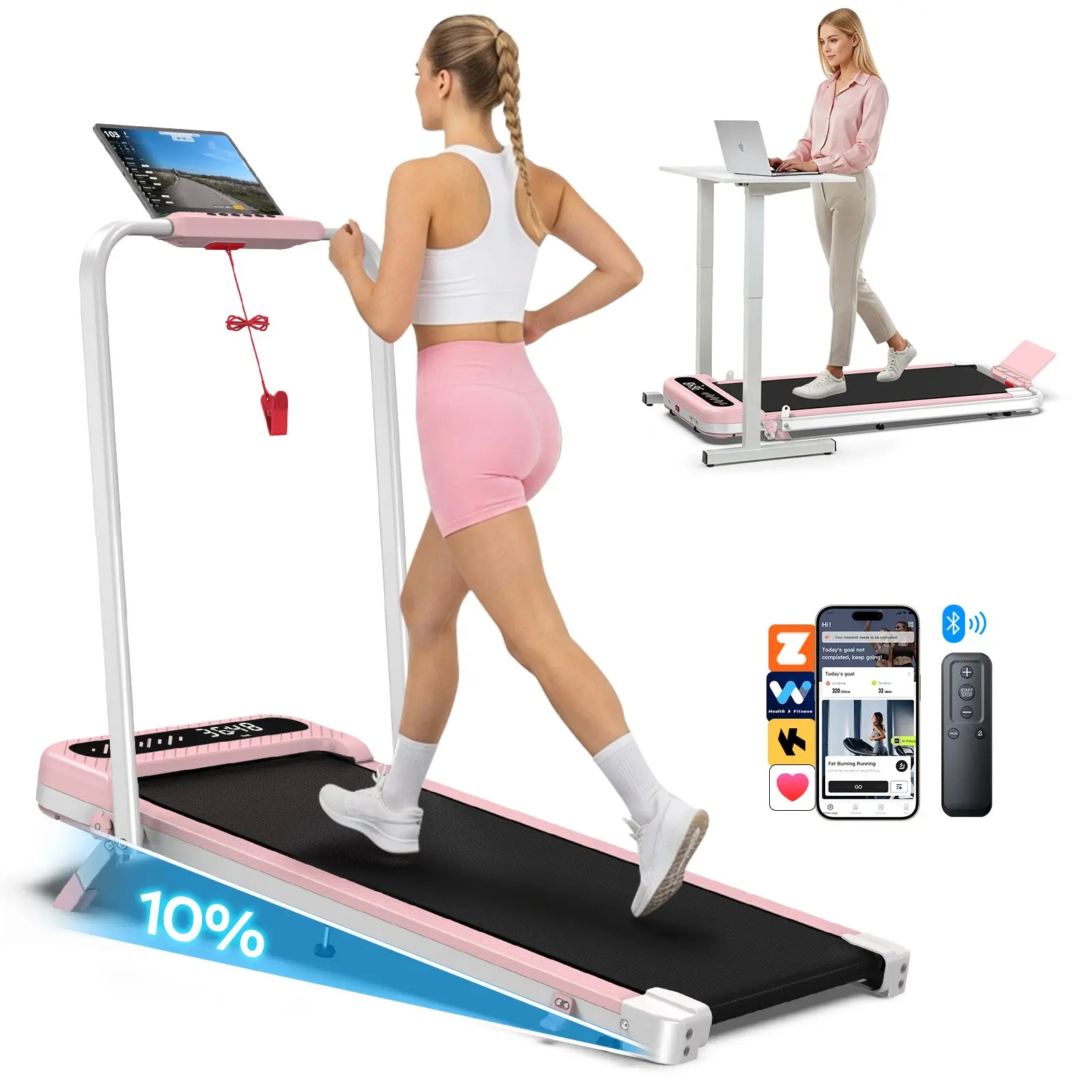 Caminadora plegable con inclinación, almohadilla compacta para caminar con barra de seguridad, caminadora de 3.0HP silenciosa para usar debajo del escritorio para el hogar/oficina running pad treadmill