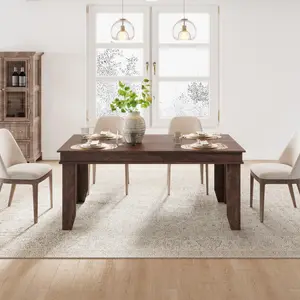 63" Farmhouse Dining Table for 4-6 People, Long Kitchen Table with Wooden Sturdy Frame, Large Rectangular Dinner Table for Dining Room Kitchen – Dark Walnut (Non-Extendable)