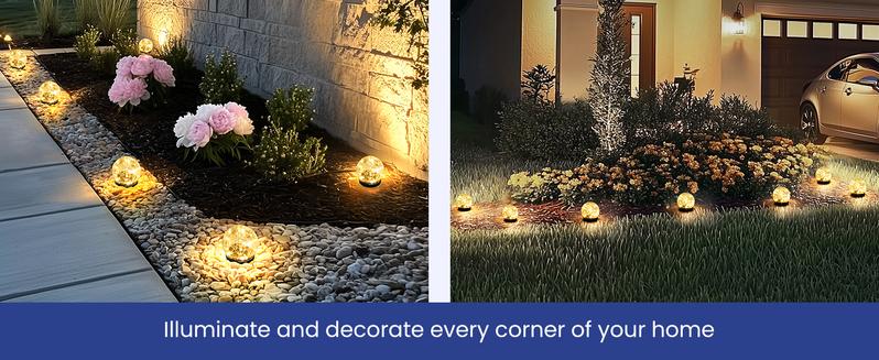 Solar Lights Outdoor for Garden Patio Porch, Multipurpose Solar Ball Shaped Outdoor Lights, Christmas Decor Birthday Gifts for Mom Women, Solar Globe Lights Waterproof Cracked Glass Outdoor Decorations Balcony Backyard glass ball