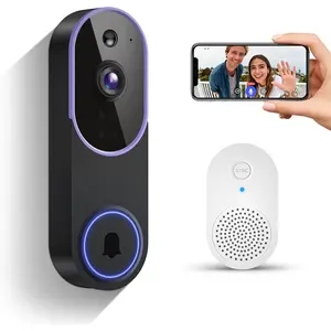 Smart 1080p Video Doorbell Camera with Doorbell Receiver, Live View, AI Human Detection, 2-Way Audio, Night Vision, Cloud Storage (Sold Separately), 2.4G WiFi