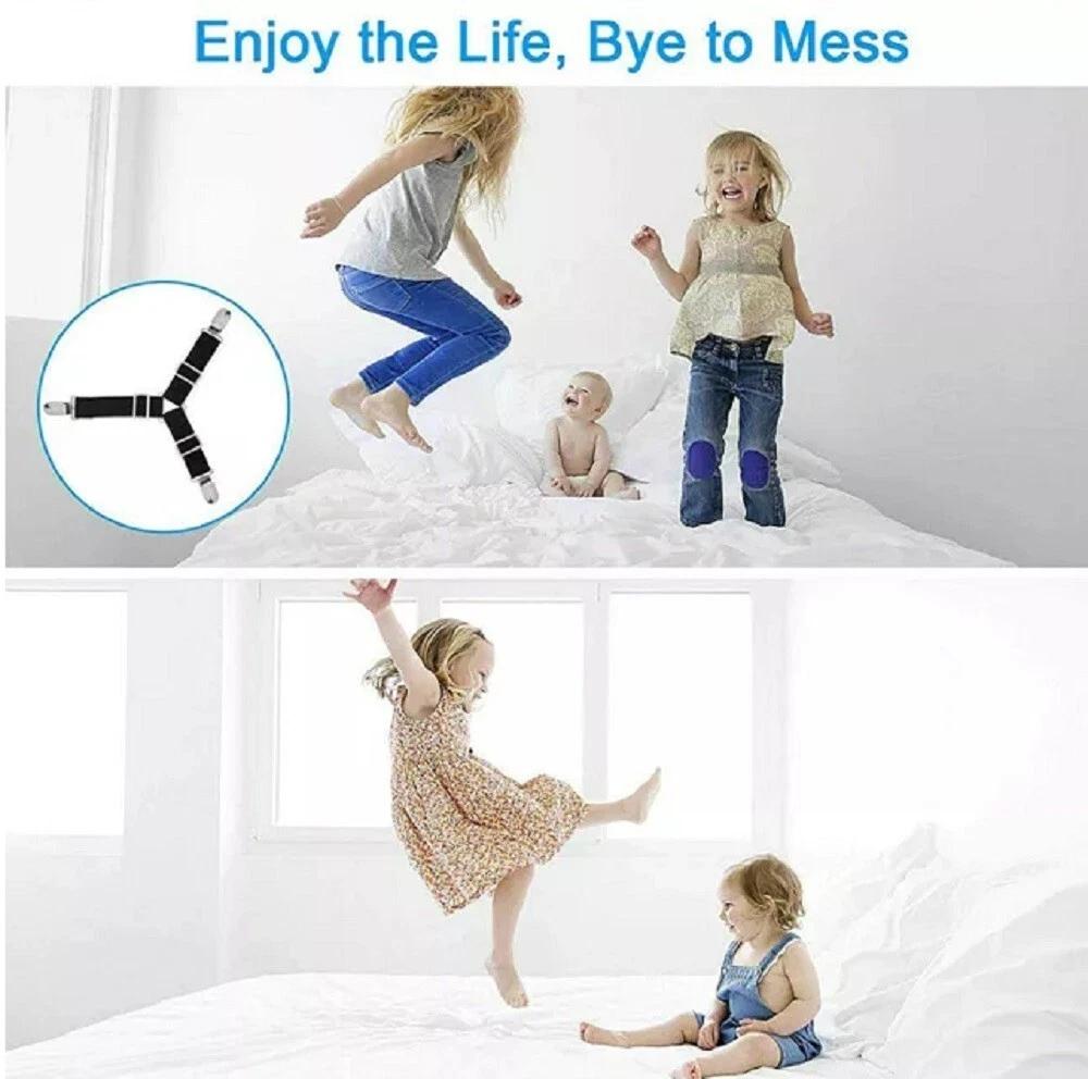 4 Pack Bed Sheet Holder Straps Adjustable Fitted Sheet Clips & Corner Grippers