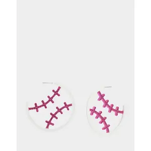 Betsey Johnson BASEBALL HOOP EARRINGS PINK