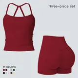 Two Piece Set Women’s Solid Backless Camisole Tank Top & High Waisted Shorts Tracksuit Set, Sleeveless Spaghetti Strap Crop Top & Skinny Shorts, Ladies Sportswear for Indoor & Outdoor Wear, Gymwear