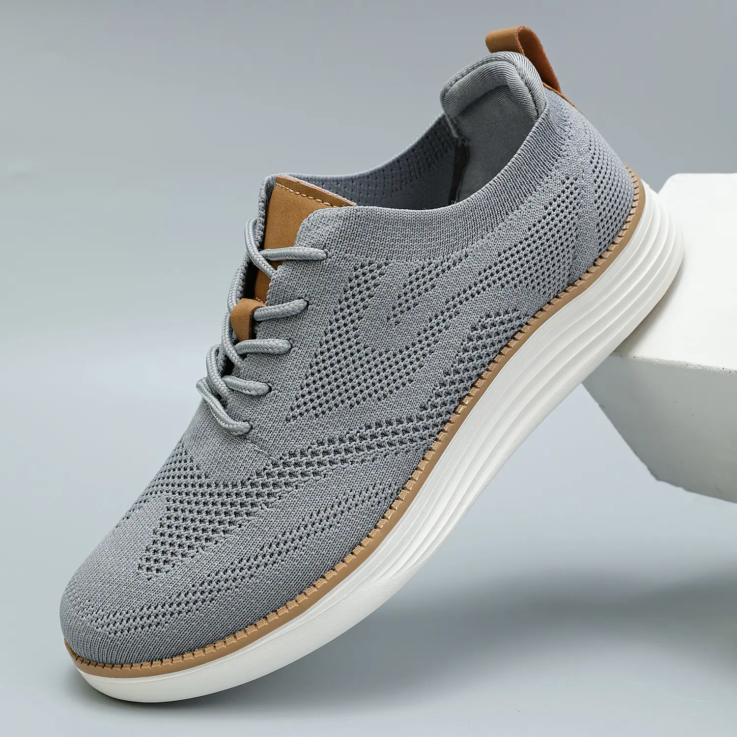 Men's Knitted Breathable Mesh Platform Sneakers - Lace Closure, Fabric Upper, EVA Sole, Athletic Casual Trainers for Business Casual Walking,shoes for back to school,back to school shoes,sohochic