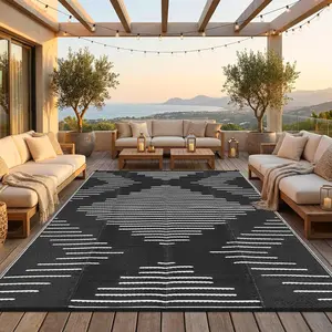 6x9 Area Rugs Plastic Reversible Patio Rugs Outdoor  Easy-Cleaning Large Floor Mat for Outdoors Backyard Porch RV Beach Picnic Black White