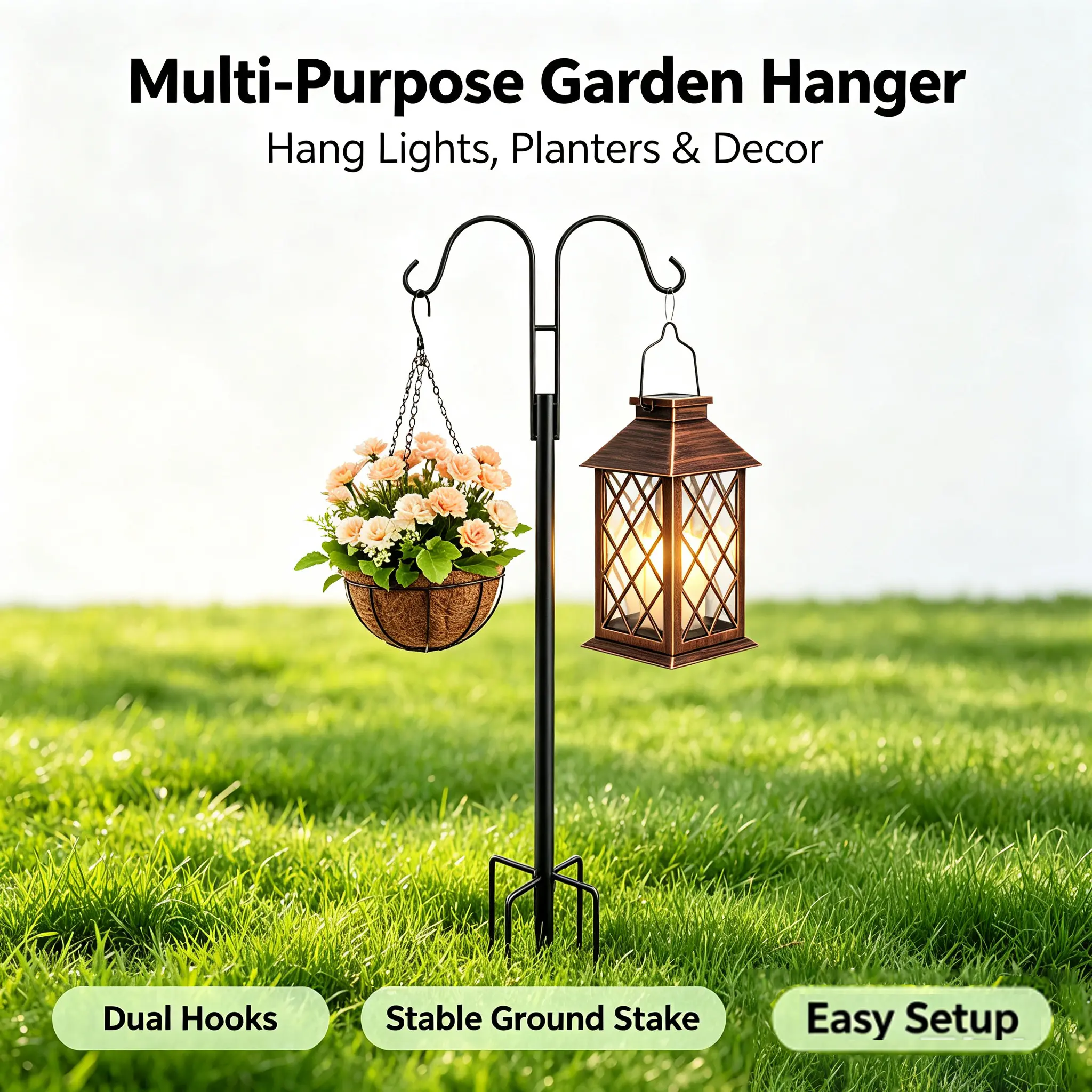 Heavy Duty Shepherds Hook, 8-Pack 60-Inch Double Outdoor Hanging Brackets for Bird Feeders (Garden Supplies, Home Improvement)