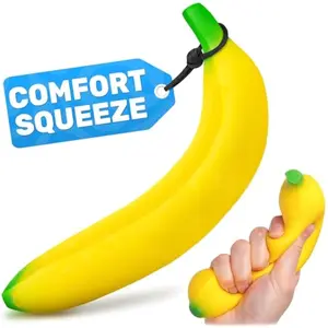 Banana Stress Relief Fidget, Banana Squishy, 6.7 x 1.4 in Soft PU Foam Desk Accessory, Lightweight Squeeze Fidget for Adults & Kids, Novelty Office Decor & Relaxation Tool